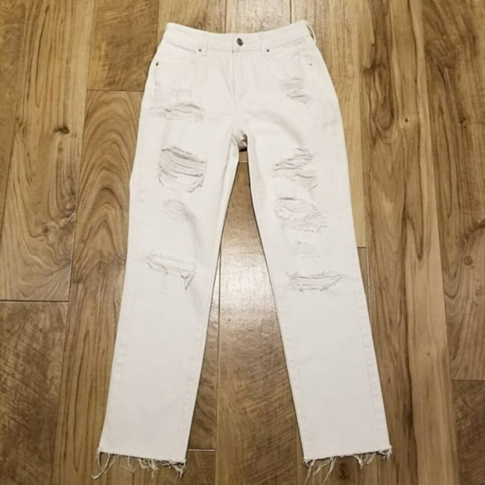 PacSun White Distressed High Rise Mom Jeans Size 24 Womens 26x27
